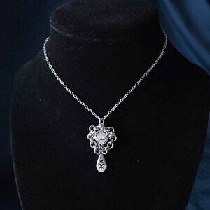 Whimsigoth clear quartz chainmaille silver necklace with a small silver chain